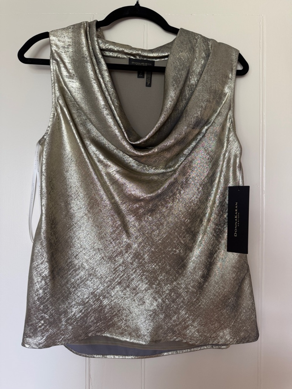 Donna Karan Metallic Silver Cowl Neck Camisole
